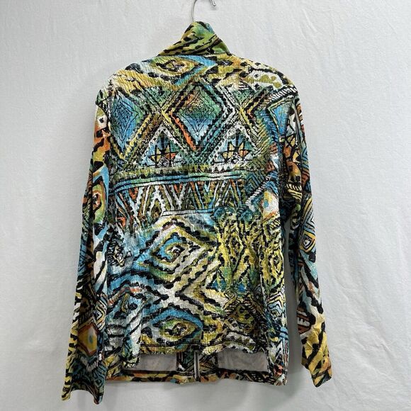 Chicos Full Zip Jacket Size 2 Large Tribal Art To Wear Long Sleeve Smocked Back - Picture 7 of 14